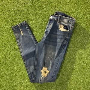 BoohooMan Men’s Ripped Skinny Blue Denim Jeans